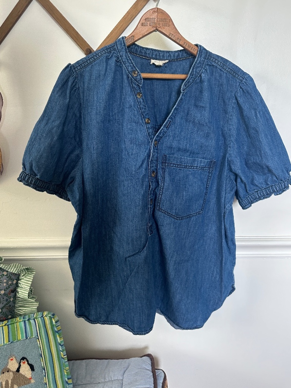 Pilcro Ozzi Denim Ruffle-Sleeve Shirt XL